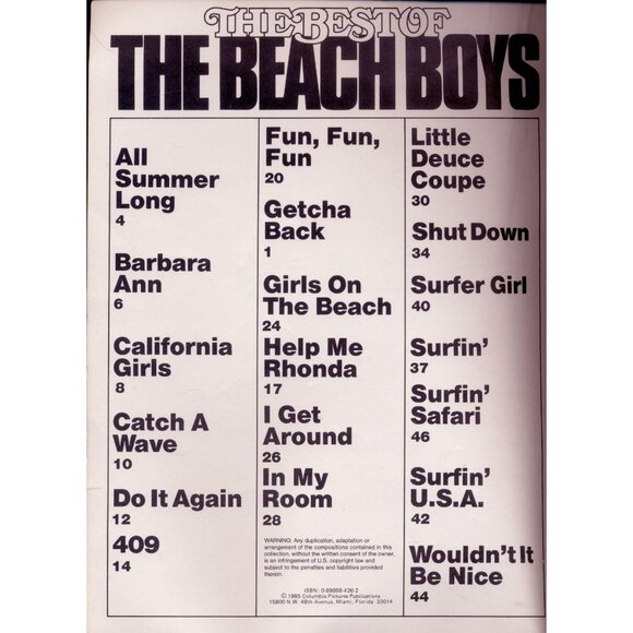 The Best Of The Beach Boys Piano/Vocal/Chords Songbook Brian Wilson Mike Love - Picture 3 of 3